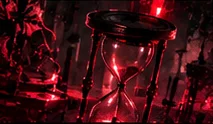 Red hourglass artwork